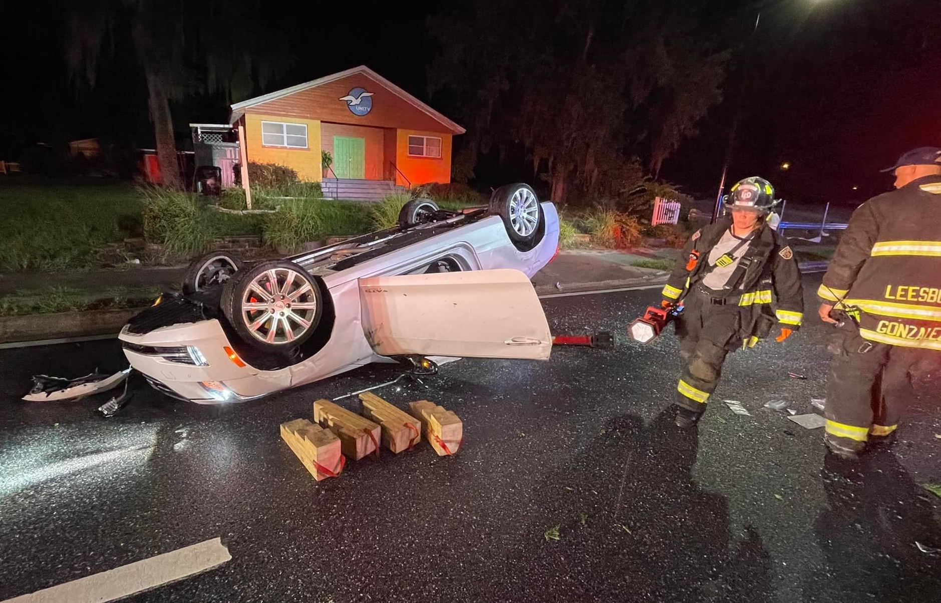 Leesburg Fire Rescue was able to free a driver from this vehicle after it flipped over on Dixie Avenue