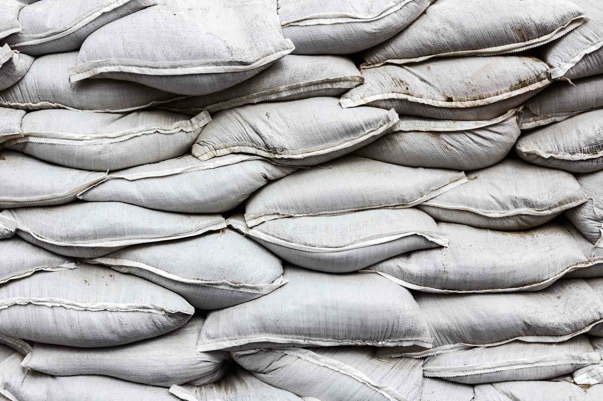 Sand bags in a pile for hurricane preparedness