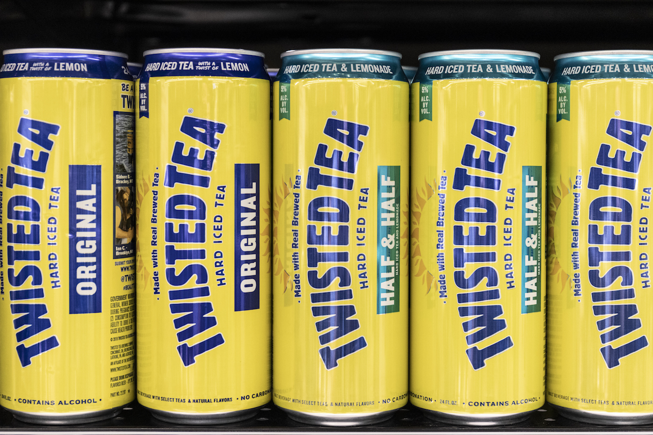 Indianapolis Circa May 2021: Twisted Tea Original and Half and Half display. Twisted Tea is part of the Boston Beer Company.